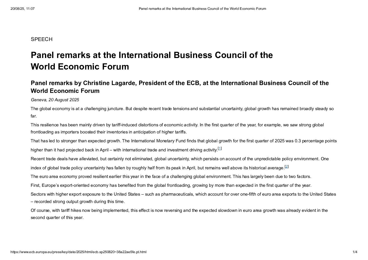 Panel remarks at the International Business Council of the World Economic Forum