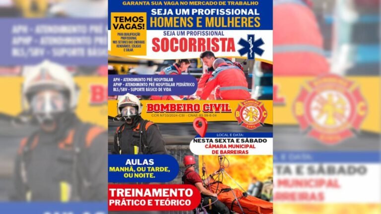 Barreiras recebe inscrições para curso de Bombeiro Civil e Socorrista Profissional 03032026