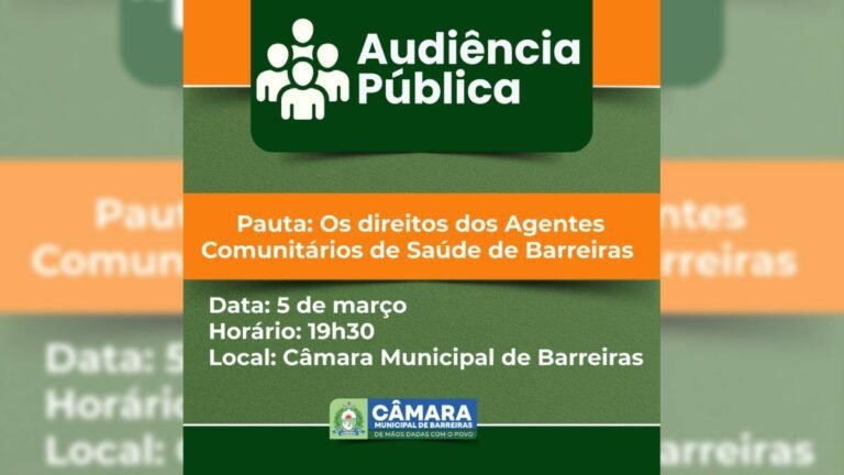 Câmara de Barreiras debate direitos dos Agentes Comunitários de Saúde em audiência pública nesta 5ª feira (5)