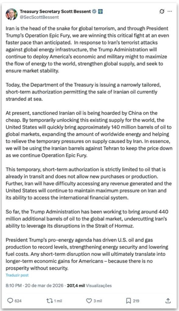 China comprou barato, estocou, e agora os EUA imploram para que esse petróleo seja vendido