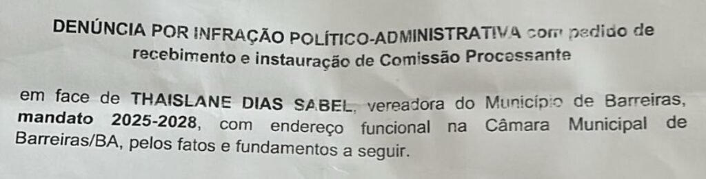 Thaislane é denúnciada no Câmara e ao Ministério Público Thaislane é denúnciada no Câmara e ao Ministério Público