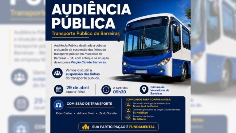 Câmara de Barreiras convoca Audiência Pública sobre transporte coletivo