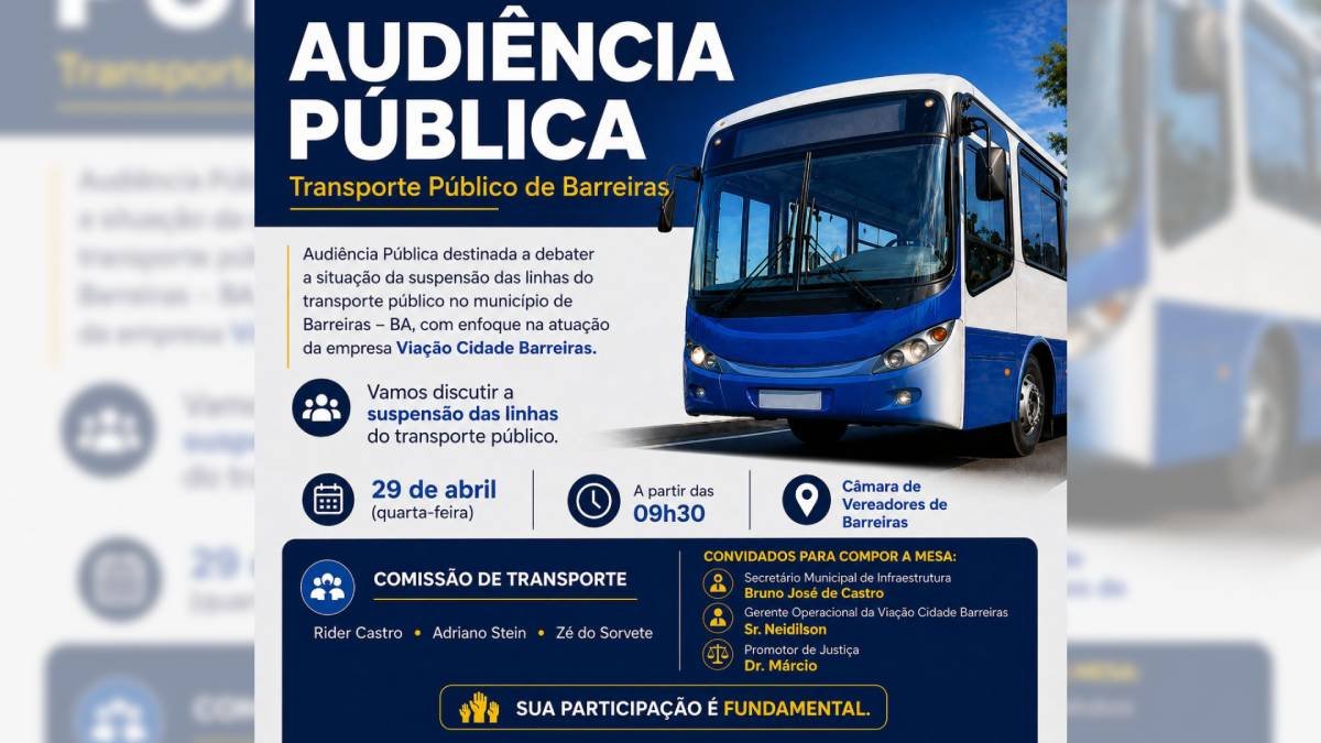 Câmara de Barreiras convoca Audiência Pública sobre transporte coletivo