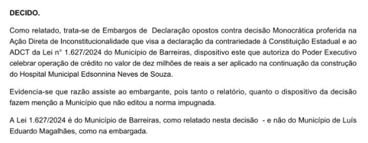 Trecho da decisão Trecho da decisão