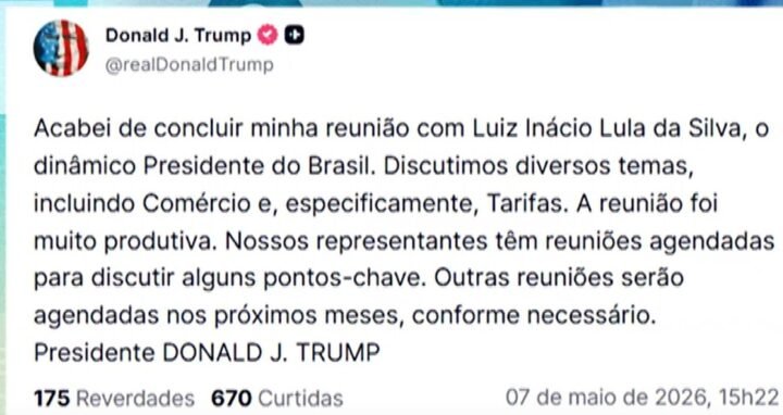 Post no perfil de Donald Trump. Foto: Reprodução Post no perfil de Donald Trump. Foto: Reprodução