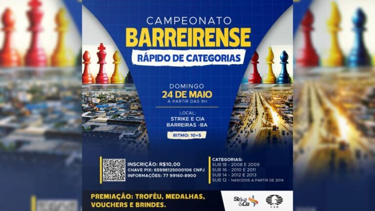 Barreiras recebe Campeonato de Xadrez Rápido para categorias de base no dia 24 de maio