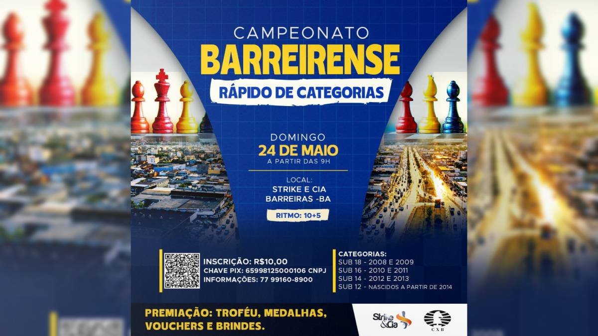Barreiras recebe Campeonato de Xadrez Rápido para categorias de base no dia 24 de maio