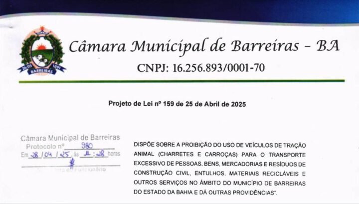 Cabeçalho do Projeto de Lei nº 159 (Pág. 1) – Destaque para a data 25 de Abril de 2025