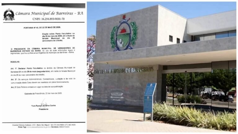 Câmara de Barreiras decreta ponto facultativo para segunda feira (25).