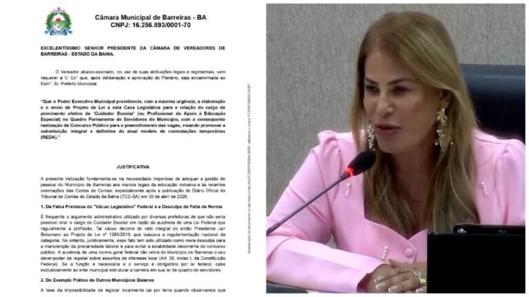 Delmah Pedra é autora da Indicação nº 547 2026 que solicita a criaçãodo cargo de cuida