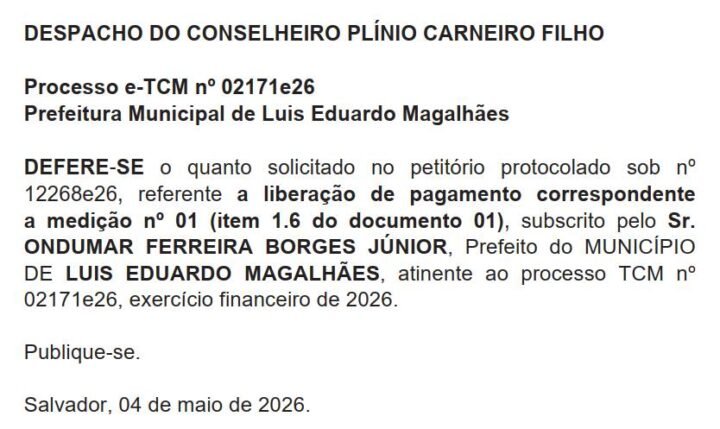 Despacho de deferimento assinado pelo conselheiro do TCM (1)