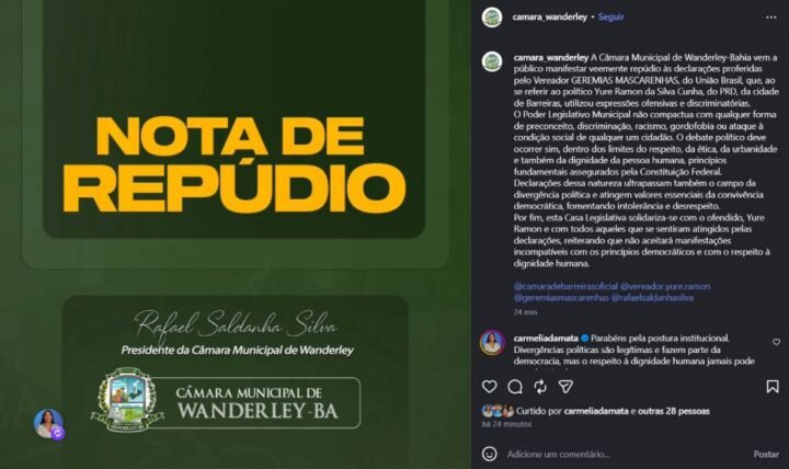 Nota de Repúdio da Câmara de Wanderley