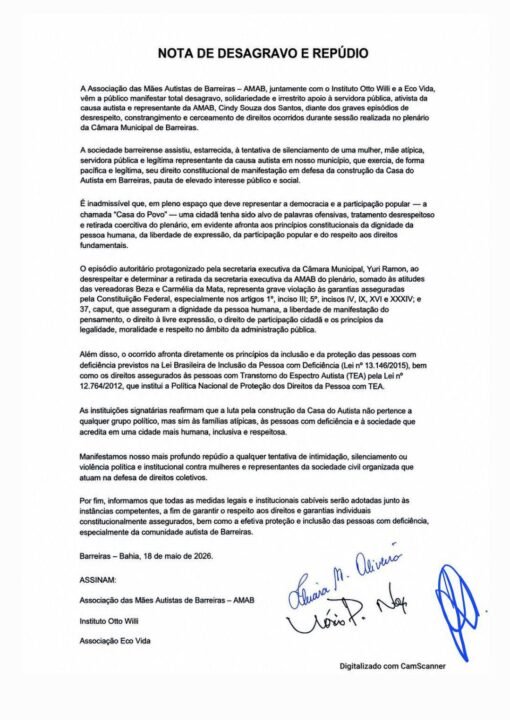 Nota divulgada pela AMAB