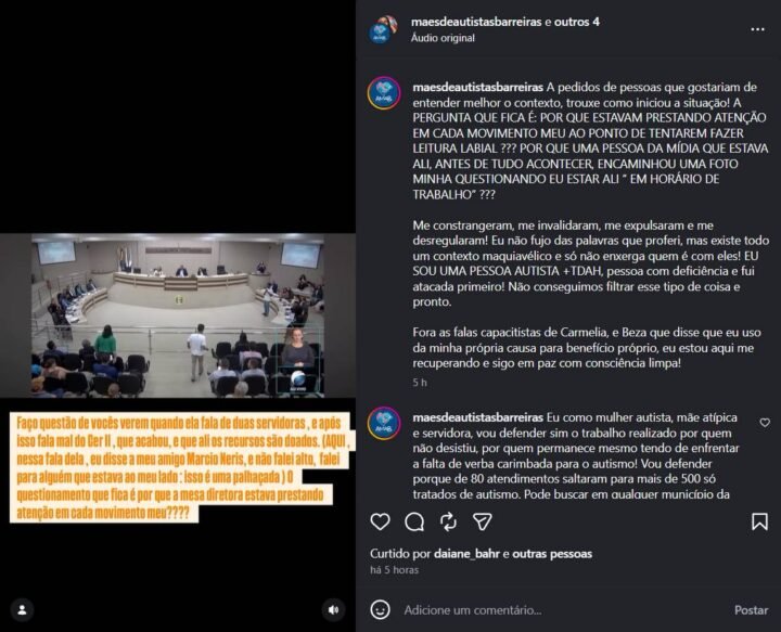 Postagem reúne acusações feitas após a sessão