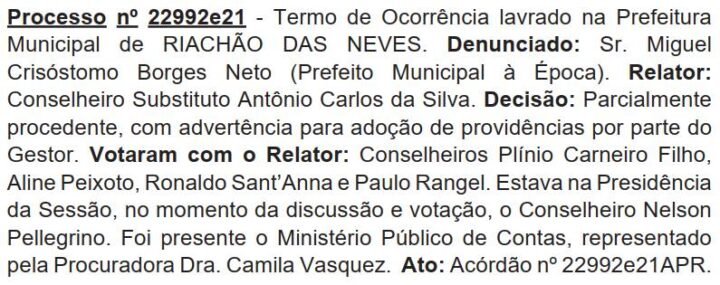 TCM BA confirma irregularidades em gestão do ex prefeito Miguel Crisóstomo