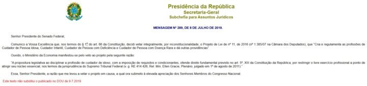 Veto de Jair Bolsonaro ao PL nº PL 13852019 Veto de Jair Bolsonaro ao PL nº PL 13852019