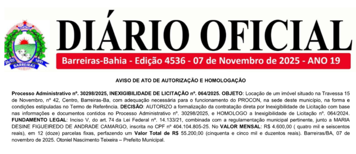O contrato 064/2025 não remete ao aluguel da sede do órgão, mas ao pagamento da apresentação da cantora Sandra de Sá